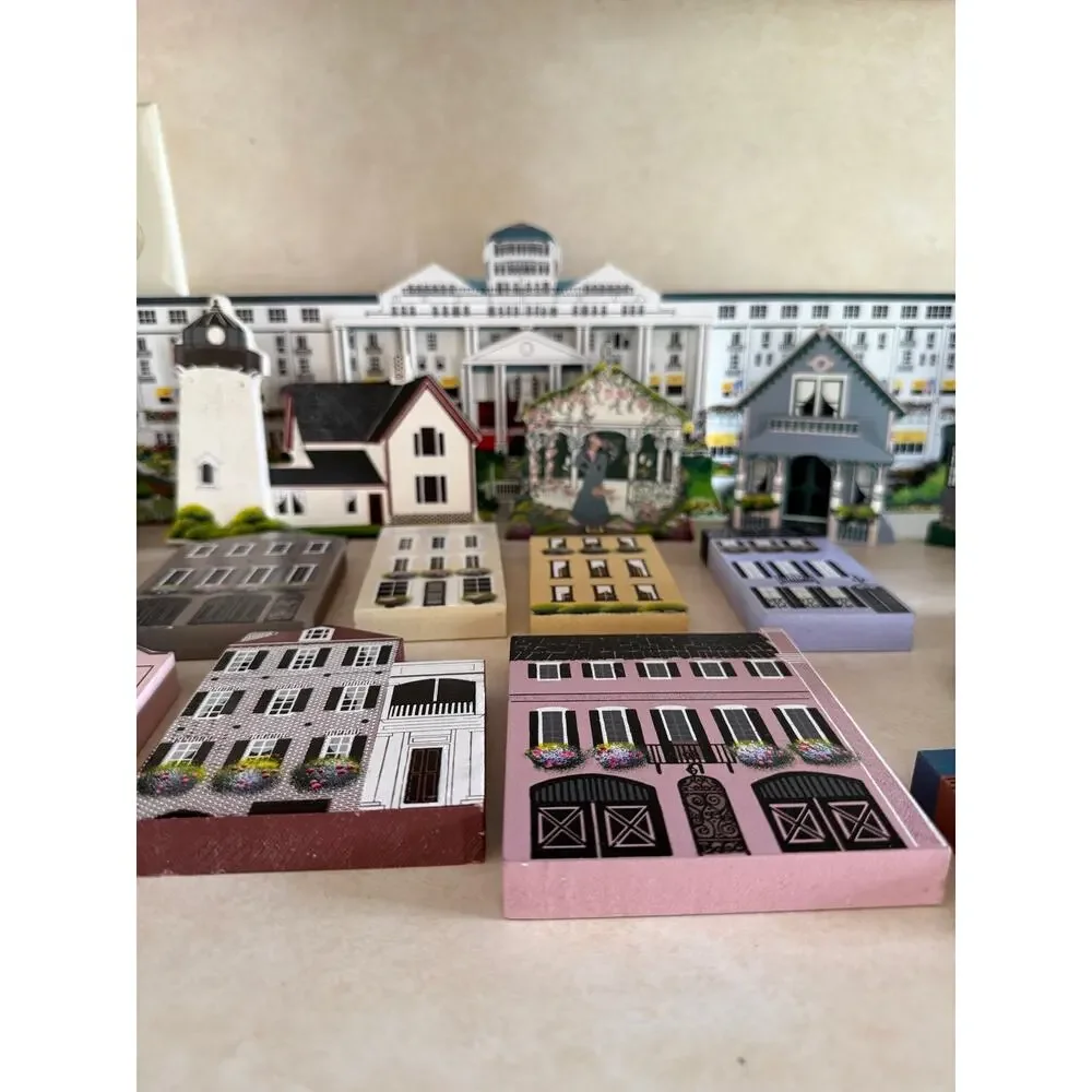Vintage 90s Sheila's Collectibles Wooden Houses Signed Sheila Thompson Lot of 19